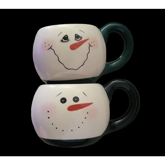 Snowman  Christmas Coffee Mugs – Holiday Christmas Winter - Set of 2 Vintage - Picture 5 of 8